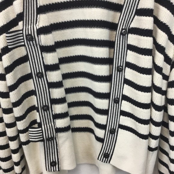 Talbots Bow Front Texture Stitch Cardigan French Stripe Size XL - Picture 7 of 10